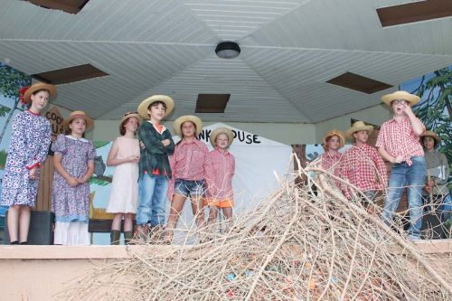 The North Frontenac Little Theatre theatre camp group entertained at the Rural Frontenac Community Services annual barbecue on Oso Beach last week.